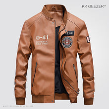 Load image into Gallery viewer, Leather Jacket Men Bomber Baseball Jacket Biker Pu Coat Faux Pilot Varsity Fleece College Top Leather Black Slim Fit Motorcycle