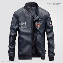 Load image into Gallery viewer, Leather Jacket Men Bomber Baseball Jacket Biker Pu Coat Faux Pilot Varsity Fleece College Top Leather Black Slim Fit Motorcycle