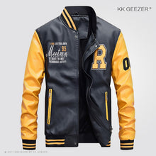 Load image into Gallery viewer, Leather Jacket Men Bomber Baseball Jacket Biker Pu Coat Faux Pilot Varsity Fleece College Top Leather Black Slim Fit Motorcycle