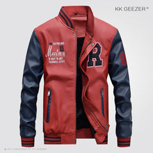 Load image into Gallery viewer, Leather Jacket Men Bomber Baseball Jacket Biker Pu Coat Faux Pilot Varsity Fleece College Top Leather Black Slim Fit Motorcycle