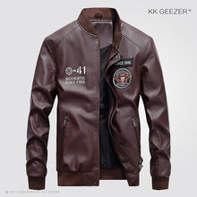 Load image into Gallery viewer, Leather Jacket Men Bomber Baseball Jacket Biker Pu Coat Faux Pilot Varsity Fleece College Top Leather Black Slim Fit Motorcycle