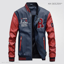 Load image into Gallery viewer, Leather Jacket Men Bomber Baseball Jacket Biker Pu Coat Faux Pilot Varsity Fleece College Top Leather Black Slim Fit Motorcycle