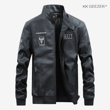 Load image into Gallery viewer, Leather Jacket Men Bomber Baseball Jacket Biker Pu Coat Faux Pilot Varsity Fleece College Top Leather Black Slim Fit Motorcycle