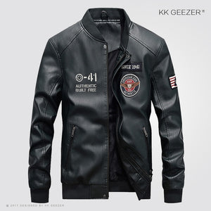 Leather Jacket Men Bomber Baseball Jacket Biker Pu Coat Faux Pilot  Varsity Fleece College Top Leather Black Slim Fit Motorcycle