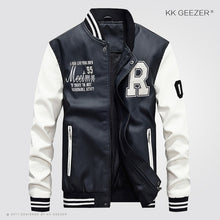 Load image into Gallery viewer, Leather Jacket Men Bomber Baseball Jacket Biker Pu Coat Faux Pilot  Varsity Fleece College Top Leather Black Slim Fit Motorcycle
