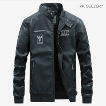 Load image into Gallery viewer, Leather Jacket Men Bomber Baseball Jacket Biker Pu Coat Faux Pilot  Varsity Fleece College Top Leather Black Slim Fit Motorcycle
